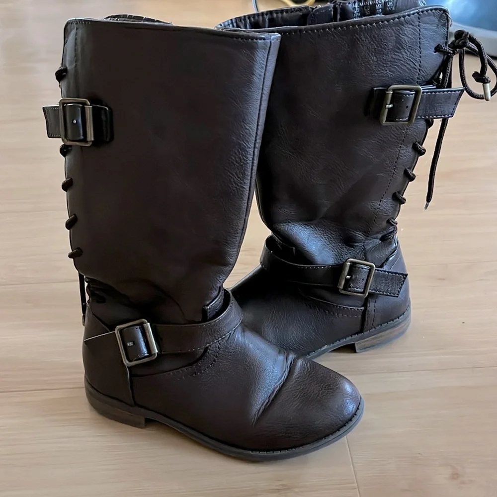 GIRLS BROWN WESTERN STYLE BOOTS SIZE 12 KNEE LEGNTH